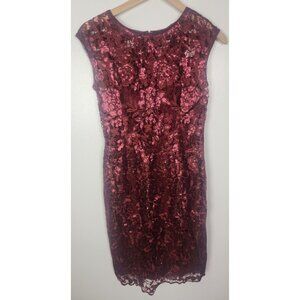 Adrianna Papell Women's Sz. 2 Burgundy Lace Knee Length Sheath Dress